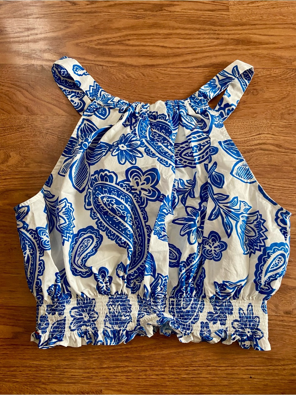 Blue & White Paisley Smocked Crop Top